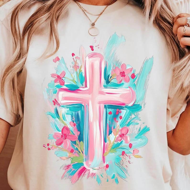 Easter Cross w/ Florals - DTF Transfer - THIS IS NOT A SHIRT Hoodie Sweatshirt | PrintMintTees.com