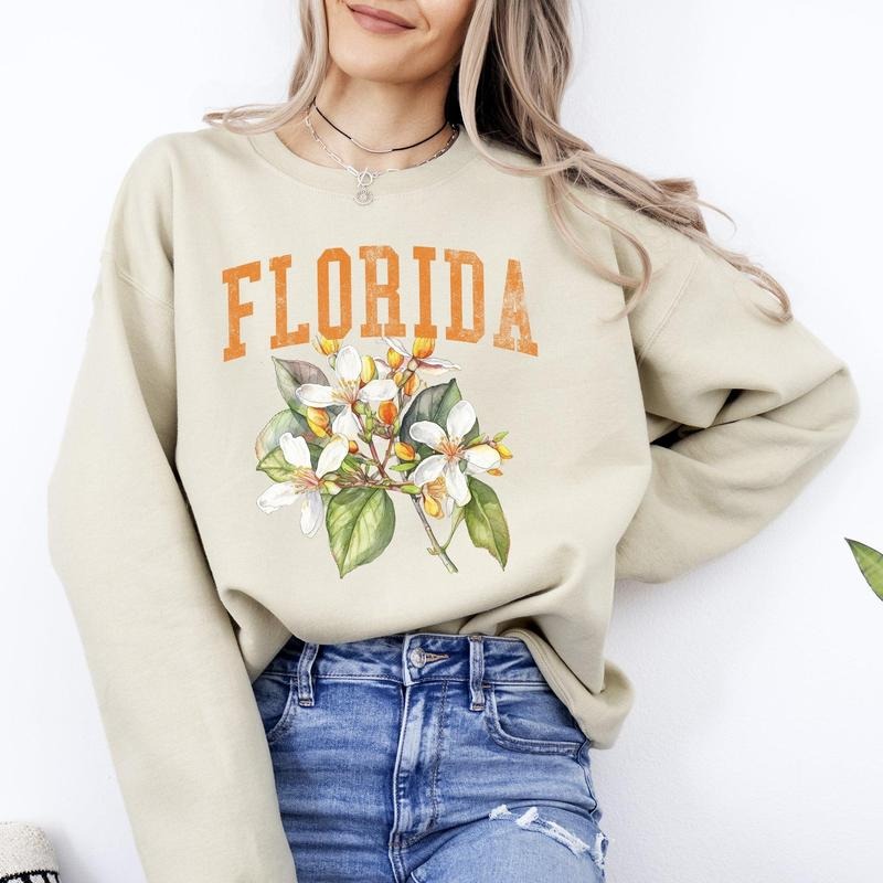 Florida State Flower Sweatshirt, Crew Neck, Women's, Crewneck T-Shirts, Hoodie | PrintMintTees.com