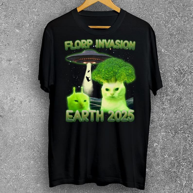 Florp Invasion Funny Alien Brainrot Cat Dank Meme Tee Shirt Gift for Woman and Man, Oddly Specific T-shirt, Goofy Ahh...