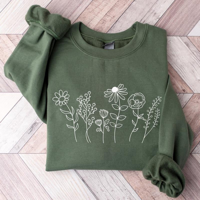 Flower Botanical Sweatshirt, Wildflower Nature Sweater, Floral Lover Shirt, Wildflower Print Floral Gardening 1805 Shirt,...