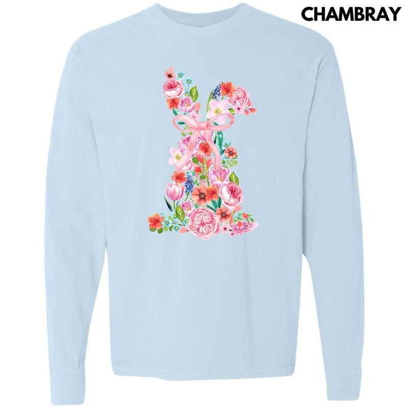 Flower Garden Bunny Long Sleeve Comfort Colors T-Shirt 'NLB' Hoodie, Sweatshirt | PrintMintTees.com