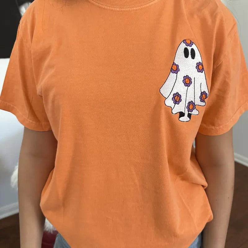 Flowered Ghost Embroidered Tee shirt Hoodie, Sweatshirt | PrintMintTees.com