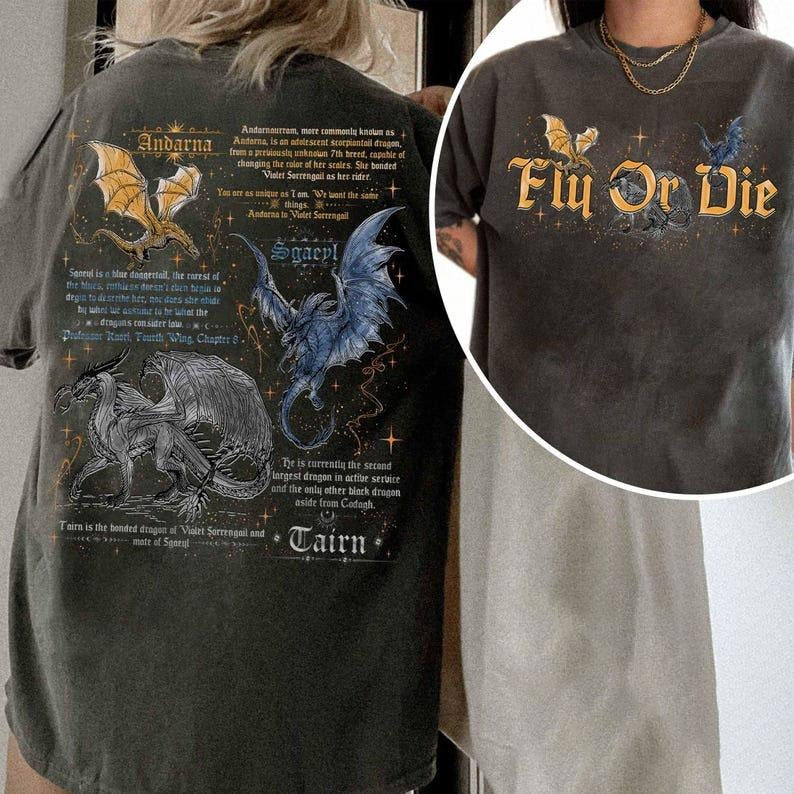 Fly or Die Comfort Colors Shirt, Tairn Andarna Sgaeyl, Basgiath War College Shirt, Bookish Gift for Readers, Fourth Wing,...