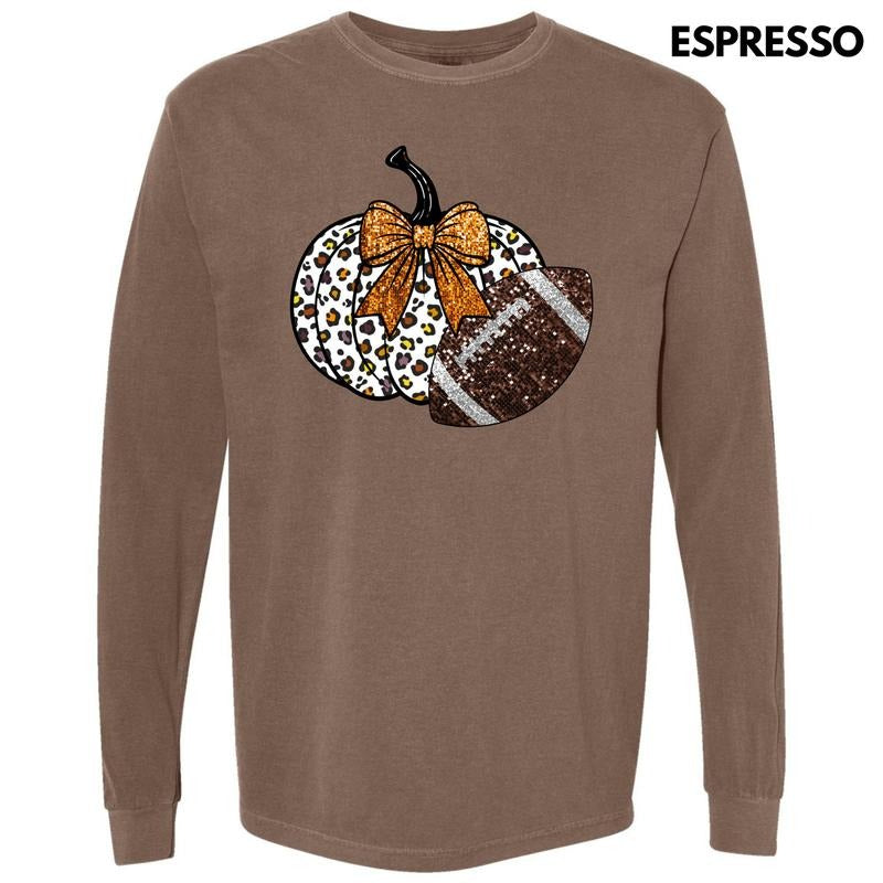 Football & Pumpkin FAKE Glitter Long Sleeve Comfort Colors T-Shirt 'NLB' Hoodie, Sweatshirt | PrintMintTees.com