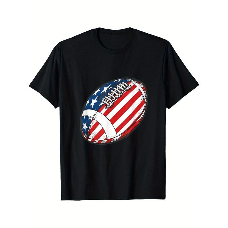 Football Ball American Flag American Great Gift Creative T-Shirt Crew Neck, Refreshing, Printed, 180g made in usa Hoodie...