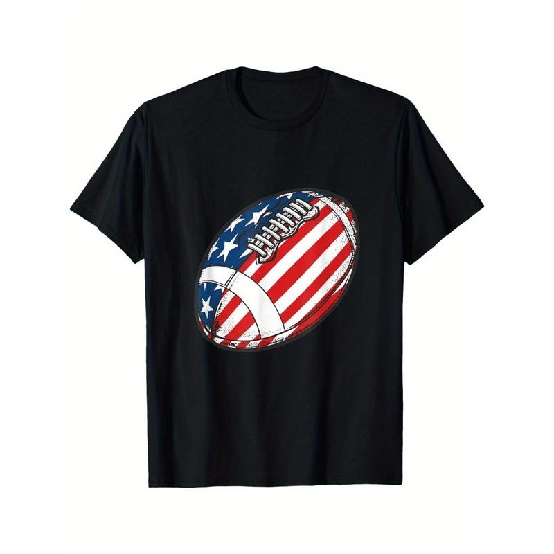 Football Ball American Flag U.S.A. Great Gifts Idea T-Shirt, Men Women Graphic Tee, Pure Cotton Short Sleeve T-Shirt -...