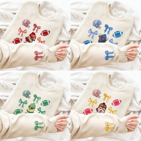 Football Bow Girlie Sweatshirt, Coquette Game Day Shirt, Cute Fall Crewneck for Men And Women Hoodie | PrintMintTees.com
