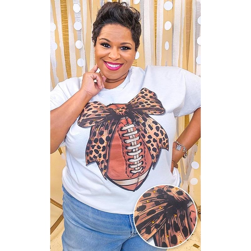 Football Cheetah Bow Rhinestone Graphic Shirt Hoodie Sweatshirt | PrintMintTees.com