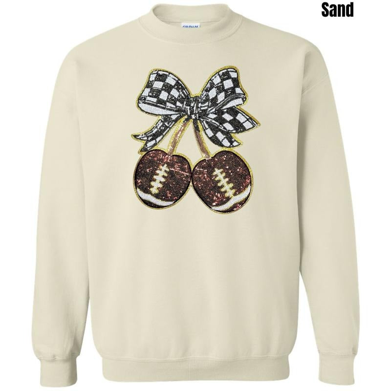Football Cherries & Checker Bow Patch Sweatshirt T-Shirts, Hoodie | PrintMintTees.com