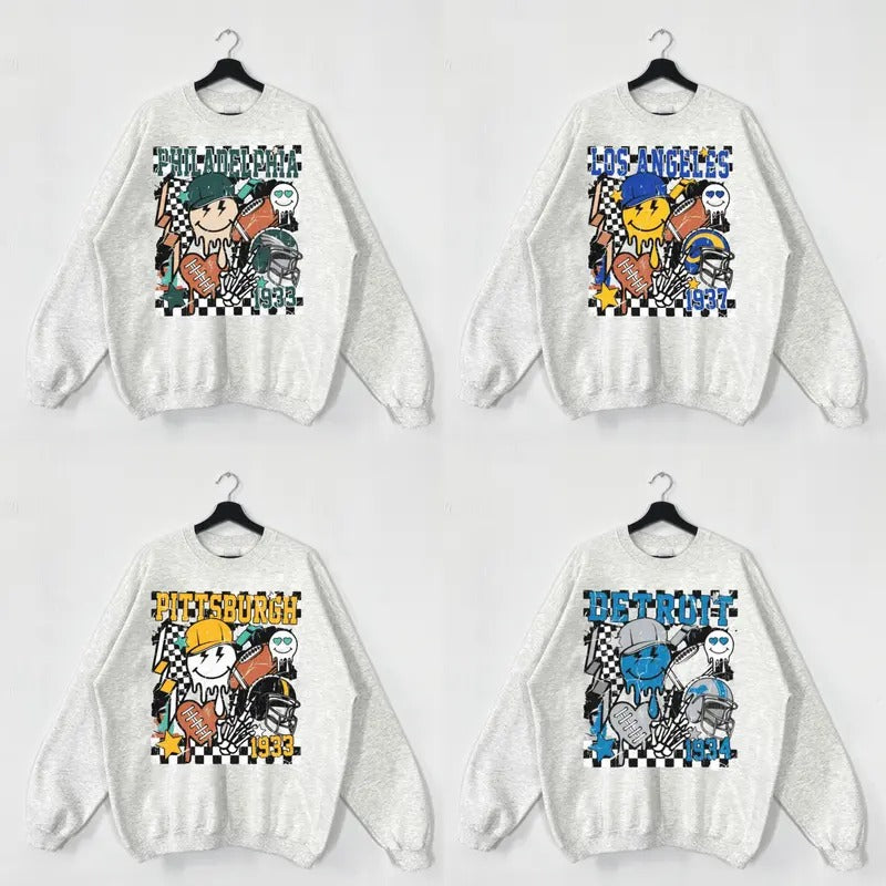 Football Crewneck Sweatshirt, Retro Football Sweatshirt in Ash Grey, Football Sweatshirts Shirt Hoodie | PrintMintTees.com