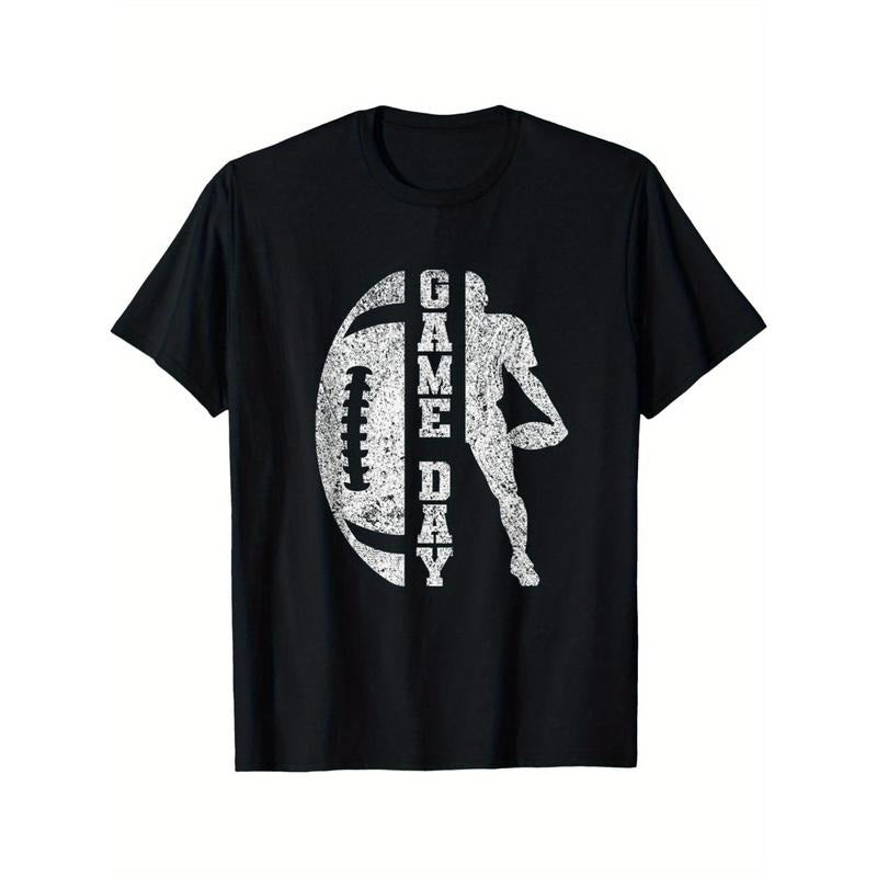 Football Game Day Graphic Tee - Cute Sports Design on Black Cotton T-Shirt for Men, Perfect for Fans made in usa Hoodie...