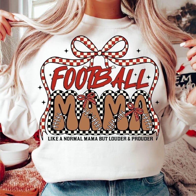 Football Mama Sweatshirt Coquette Bow Checkered Football Mom Game Day Sports Retro Football Shirt Hoodie | PrintMintTees.com
