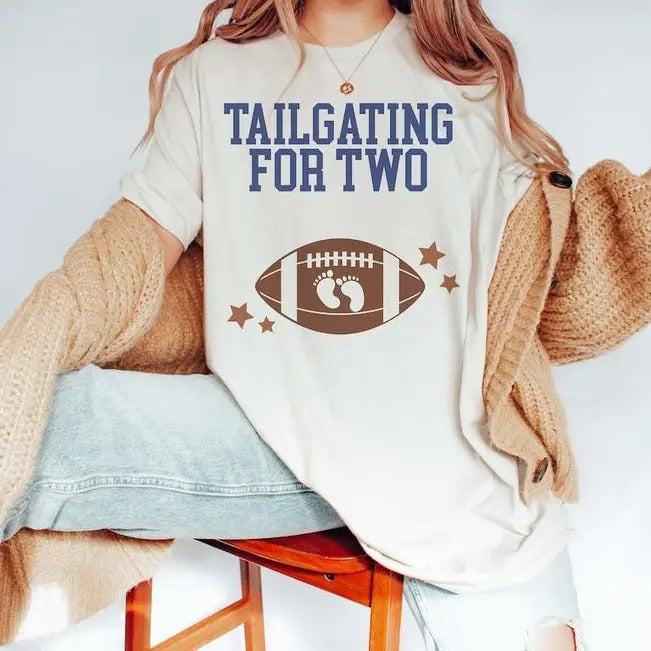 Football Pregnancy Announcement Shirt, Tailgating for Two TShirt, Fall Maternity Tee Football Gender Reveal Top Gift for...