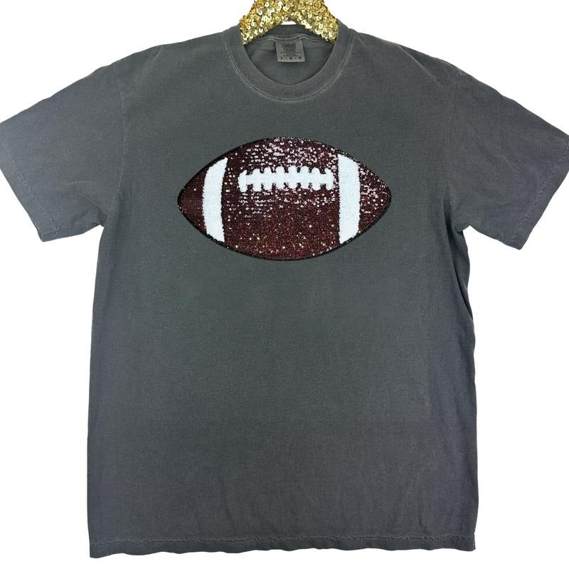 Football Sequin Patch Comfort Colors T-Shirt Hoodie, Sweatshirt | PrintMintTees.com