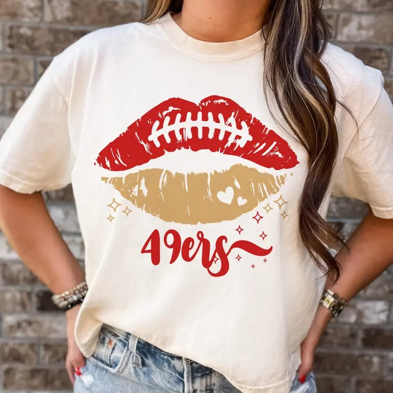 Football Team Tees Lip Football Team Colors Tshirts Football Lips Womens T-Shirts Sports Lip Tshirt Game Day Tees...