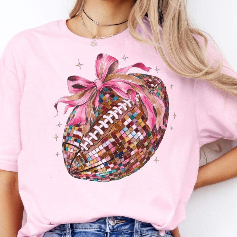 Football Tee Disco Football Tshirt Disco Football Sports T-Shirt Coquette Football Tees Girlly Coquette Football Tshirt...