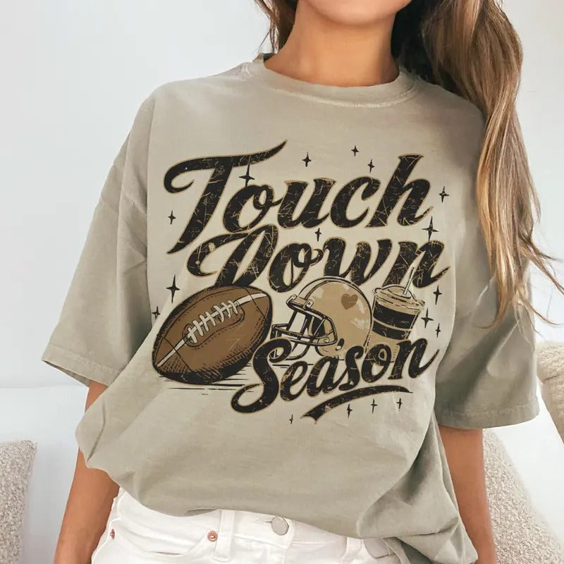 Football Tee Touchdown Season Football Tee Touch Down Season T-Shirt Girls Football Top Womans Top Football Casual Tshirt...