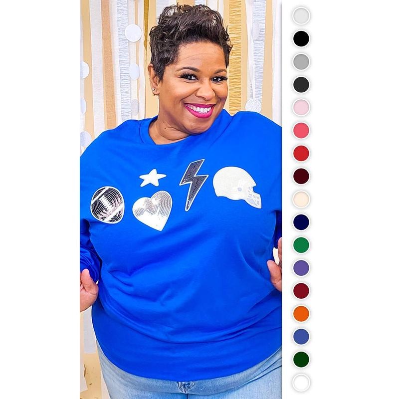 Football Things Sequin Long Sleeve Graphic T-Shirt Hoodie Sweatshirt | PrintMintTees.com
