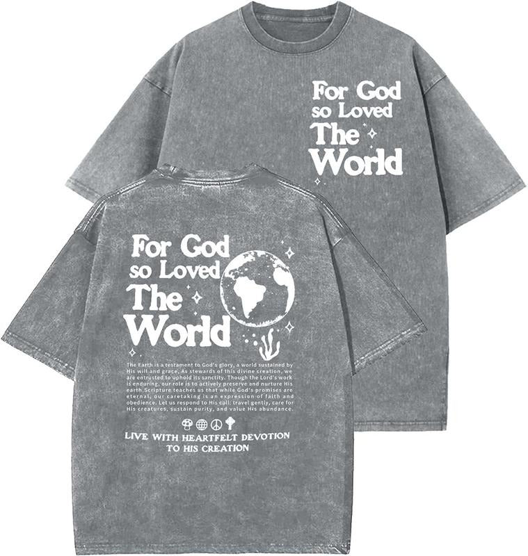 For God So Loved The World Unisex Washed T-Shirt, Christian t shirts, Vintage 90s Graphic Tee, Gift Top Womenswear Cotton...