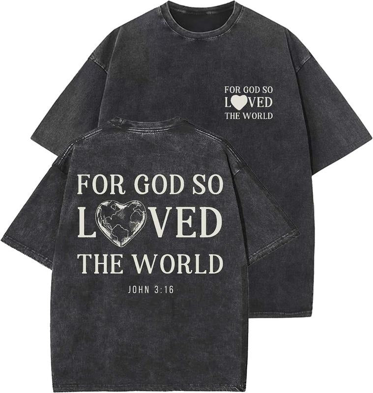 For God So Loved The World Unisex Washed T-Shirt, Christian t shirts, Vintage 90s Graphic Tee, Gift Top Womenswear Cotton...