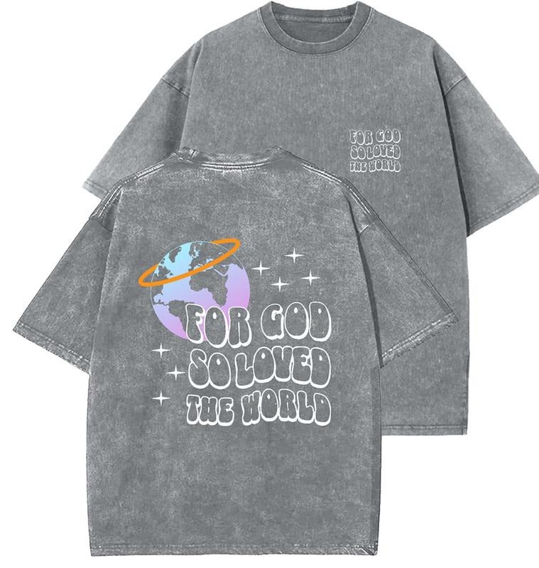 For God So Loved The World Unisex Washed T-Shirt, Christian t shirts, Vintage 90s Graphic Tee, Gift Top Womenswear Cotton...