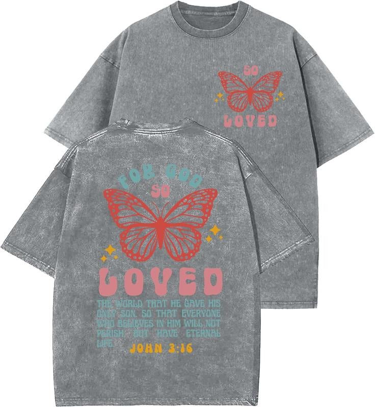 For God So Loved Unisex Washed T-Shirt, Christian t shirts, Vintage 90s Graphic Tee, Gift Top Womenswear Cotton Mineral...