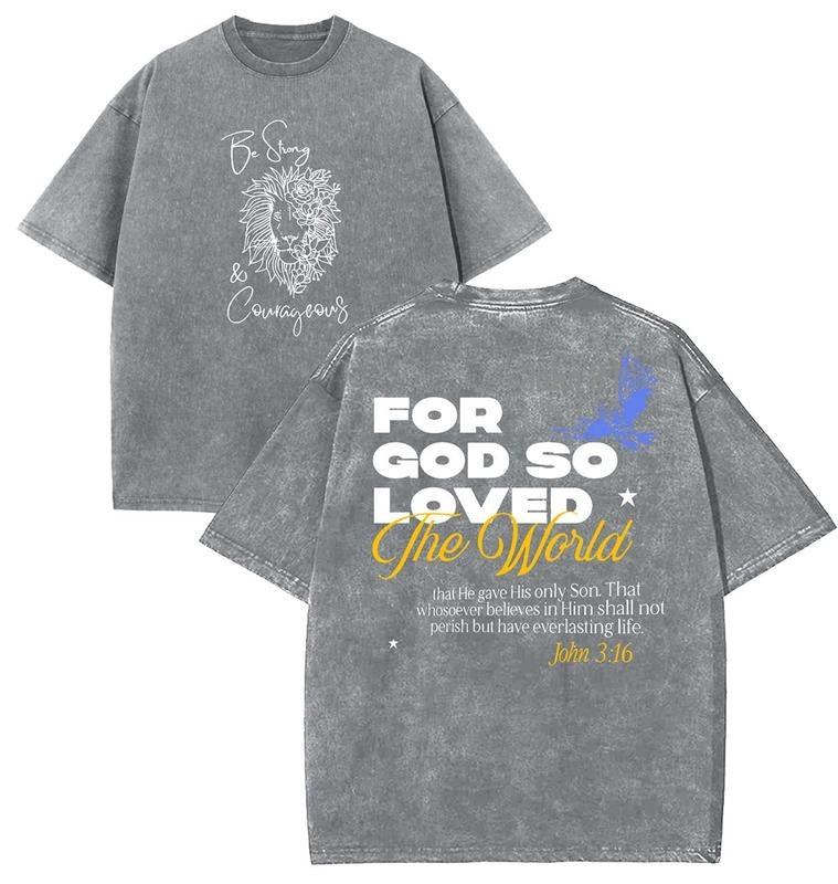 For God So Loved Unisex Washed T-Shirt, Christian t shirts, Vintage 90s Graphic Tee, Gift Top Womenswear Cotton Mineral...