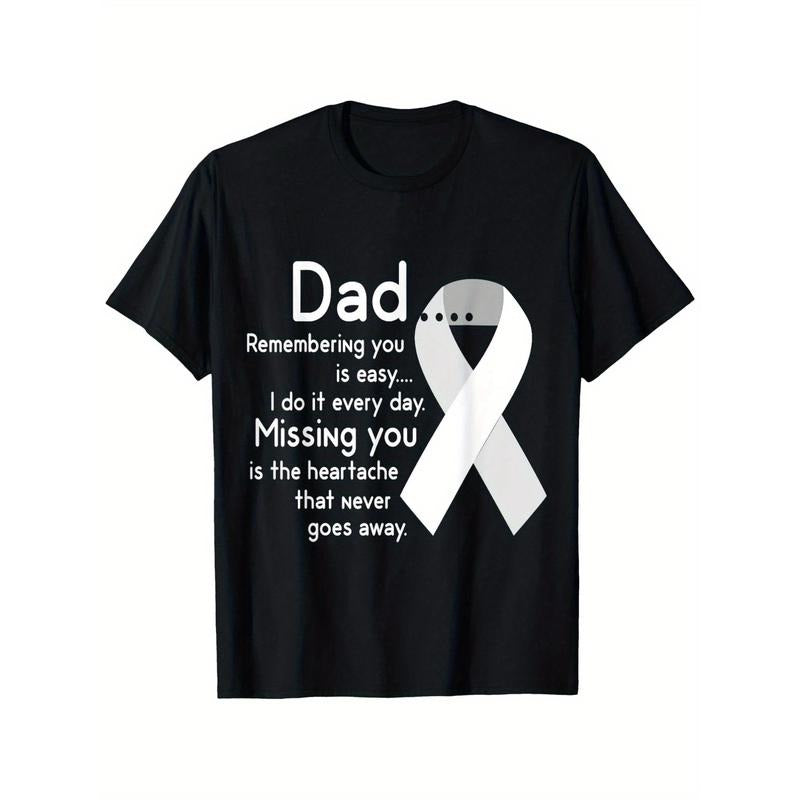 For My Dad In Heaven I Love You Misses You Memorial Day T-Shirt, 100% Cotton, Single Side Printed, Black Short Sleeve...