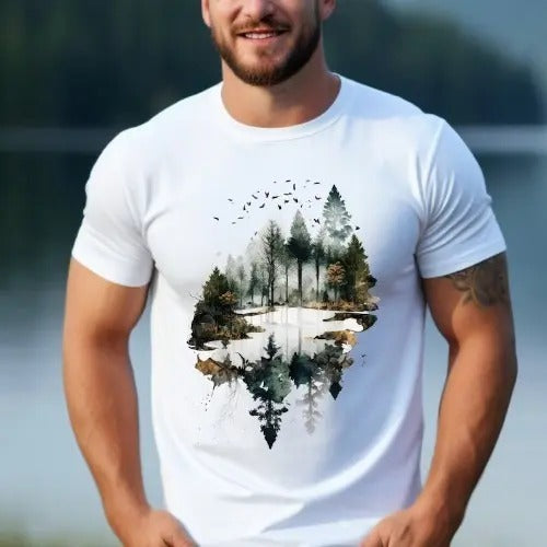 Forest Nature T-Shirt, Unisex Softstyle T-Shirt, Woodland Serenity T-Shirt, Enchanted Woods Serene Forest Tee, Gift for...