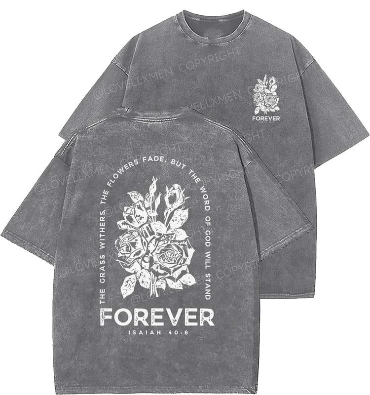 Forever Unisex Washed T-Shirt, Christian t shirts, Vintage 90s Graphic Tee, Gift Top Womenswear Cotton Mineral Color...