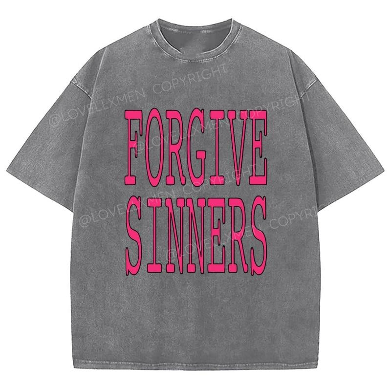 Forgive Sinners Unixes Washed T-Shirt, Christian Jesus  t shirts, Vintage 90s Graphic Tee Gift Cotton Top, Mineral color...
