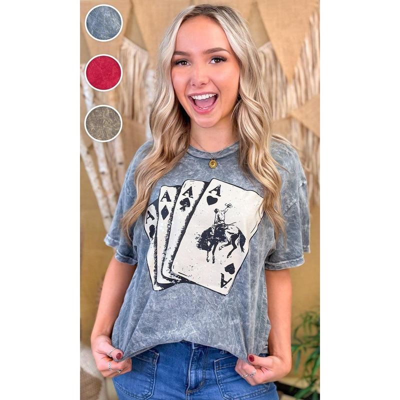 Four of a Kind Mineral Washed Graphic T-Shirt Hoodie Sweatshirt | PrintMintTees.com