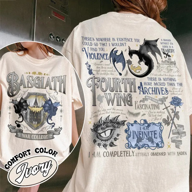 Fourth Wing Basgiath War College Shirt, Dragon Rider Shirt, the Empyrean Series Shirt, Basgiath 2 Sided Tee, Fly or Die...