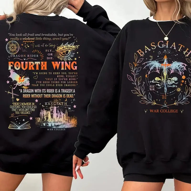 Fourth Wing Basgiath War College Sweatshirt, Fantasy Reader, Dragon Rider T-Shirt, Fourth Wing Xaden Tee Shirt, Xaden...