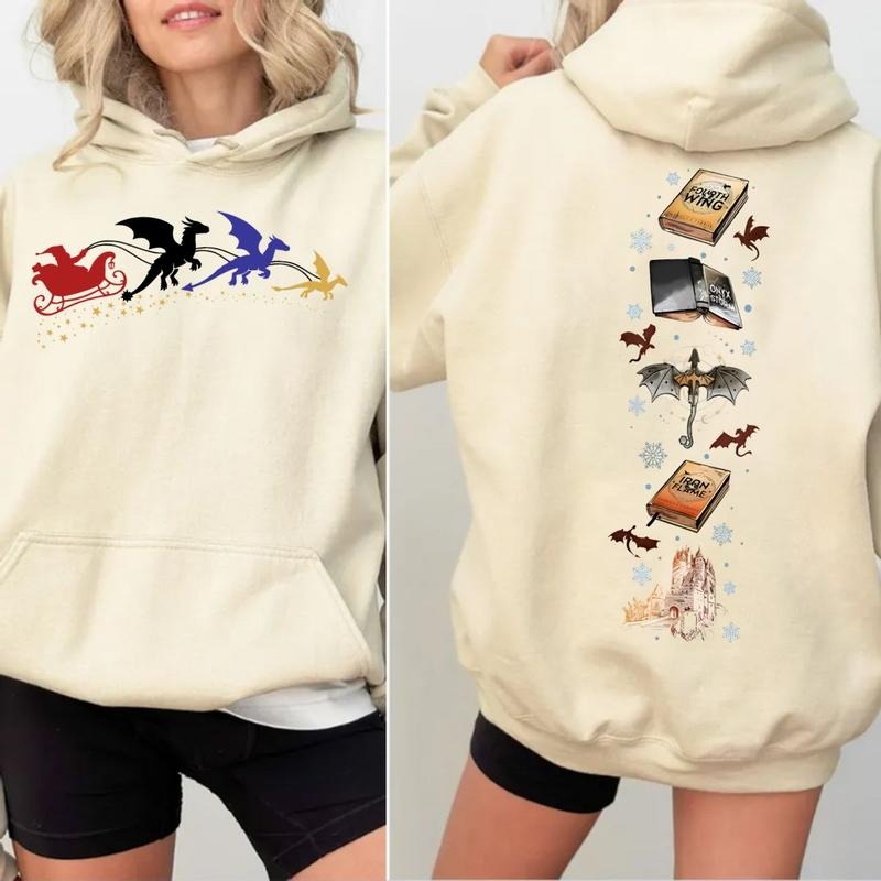 Fourth Wing Christmas Sweatshirt, Dragon Sleigh Holiday Hoodie, Fourth Wing Christmas Shirt, Dragon Rider Shirt, Booktook...