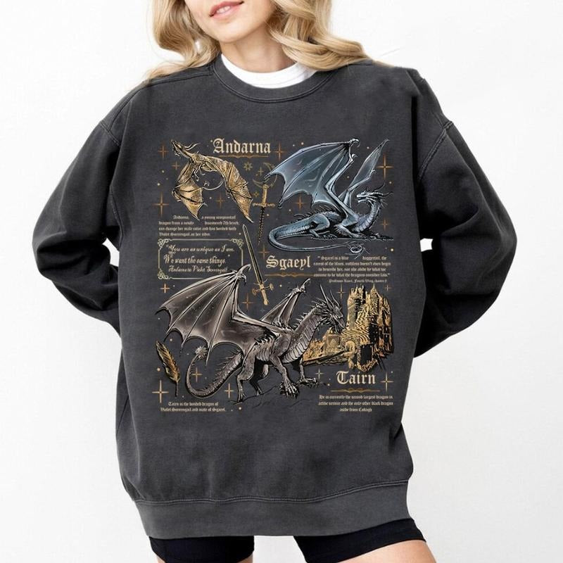 Fourth Wing Dragon Comfort Colors Sweatshirt, Tairn & Andarna Shirt, Basgiath War College Tee, Dragon Rider Shirt,...