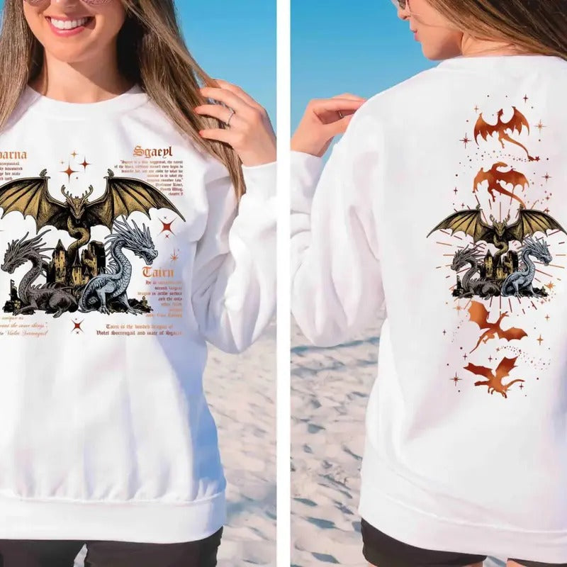 Fourth Wing Dragon Sweatshirt, Tairn And Andarna Dragon Tee Shirt, Basgiath War College T-Shirt, Basgiath War College...