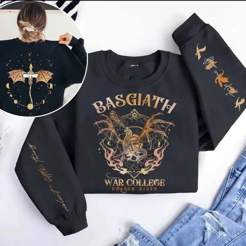 Fourth Wing Sweatshirt, Basgiath War College, Dragon Rider, Xaden Riorson, Violet Sorrengail, Riders Quadrant- Unisex Fabric