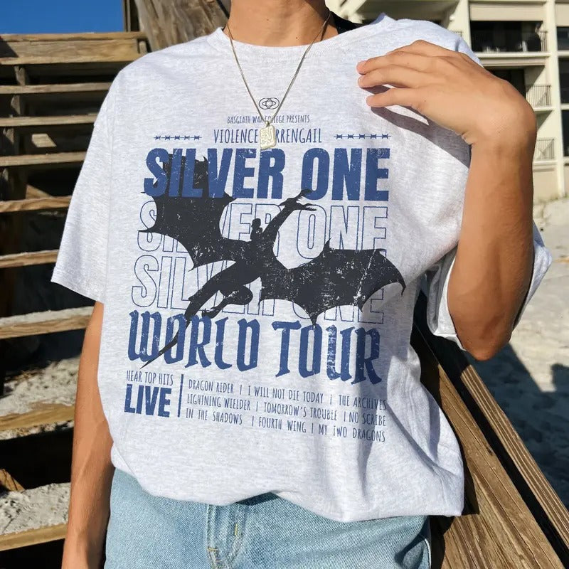 Fourth Wing Violence Sorrengail T-Shirt, Silver One World Tour Shirt, Basgiath War T-Shirt, Dragon Rider Tee Shirt,...