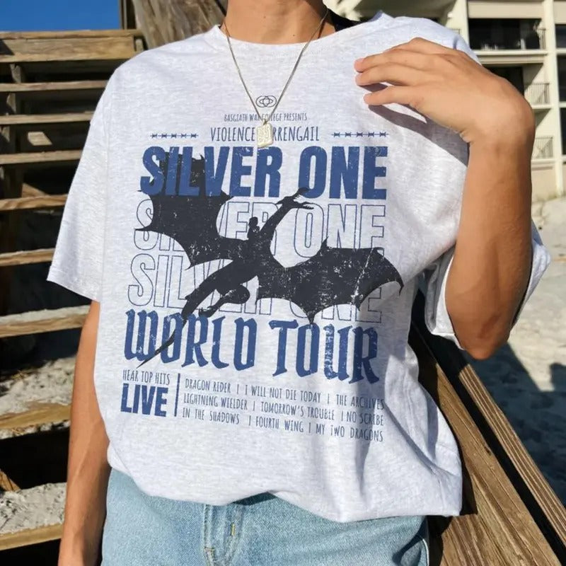 Fourth Wing Violence Sorrengail T-Shirt, Silver One World Tour Shirt, Basgiath War T-Shirt, Dragon Rider Tee Shirt,...