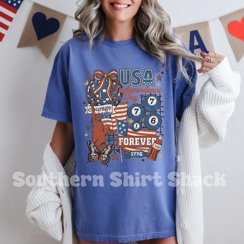 Fourth of July Cola Collage shirt  | Flo Blue comfort colors t shirt | 4th of July T shirt Hoodie Sweatshirt