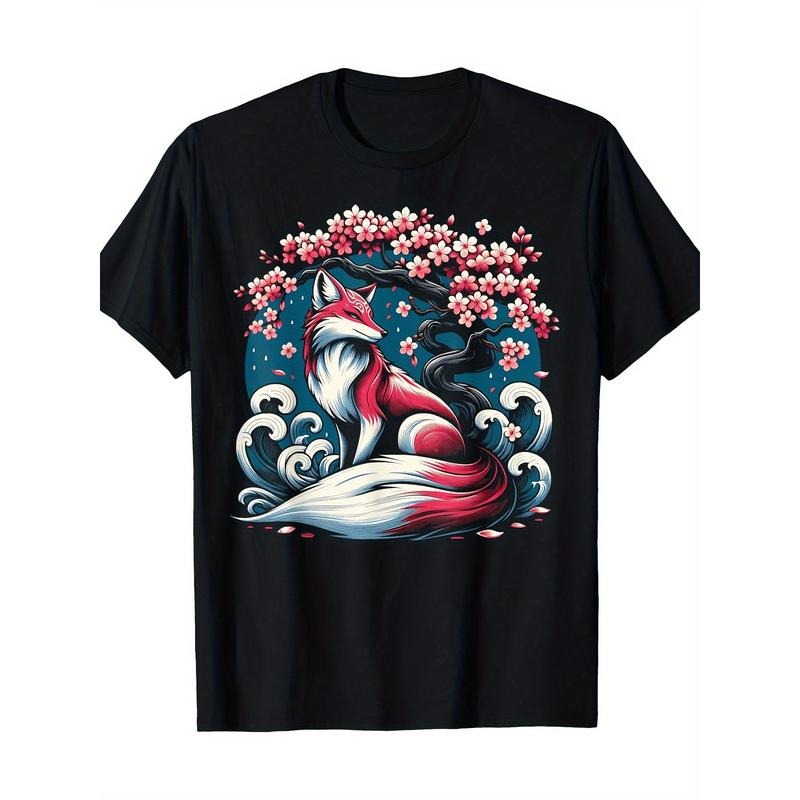 Fox Japan Nine tail Fox Cherry blossom 100% cotton T-shirt Made in USA Hoodie Sweatshirt | PrintMintTees.com