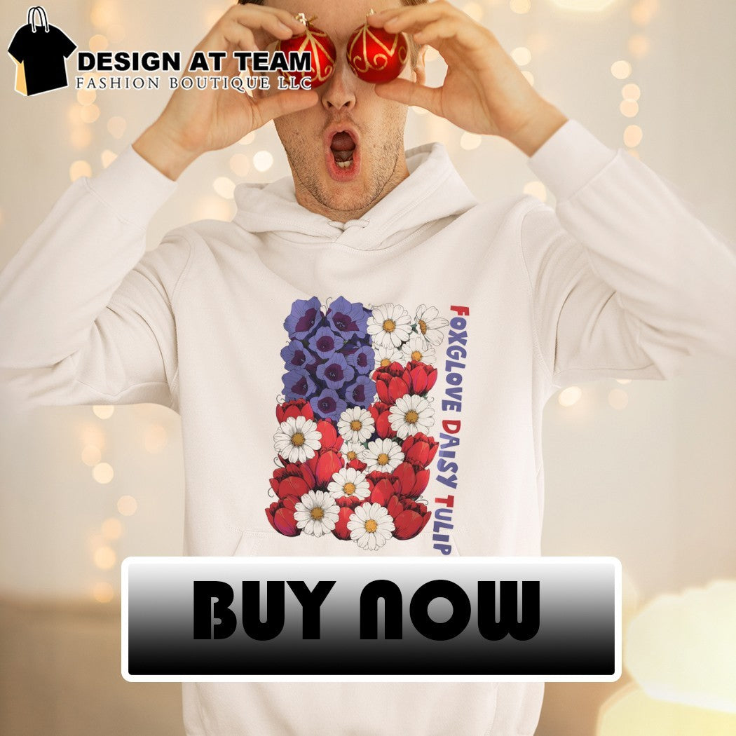 Foxglove Daisy Tulip USA Flag Floral Fourth of July America 250th Anniversary shirt