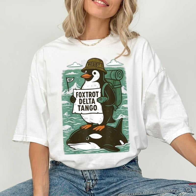 Foxtrot Delta Tango Resist Penguin Shirt, Funny Anti Jump Sweatshirt, Subtle FDT Hoodie, Resistance Tee, Anti-MAGA...