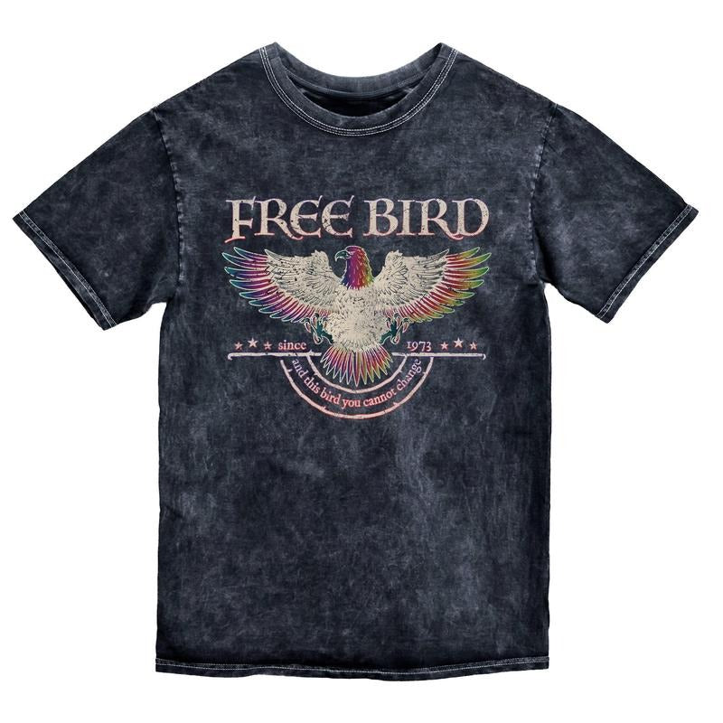 Free Bird Shirt, Mineral Wash Band TShirt, Old School Band T-shirt, Retro Music Shirt, Rock Band Tee, Cloud Black Tshirt,...