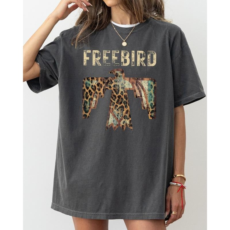 Free Bird, Western Thunderbird, Leopard Print, Concert Tee, Country, Rock Music Tshirt Comfort Colors T-Shirt Hoodie...