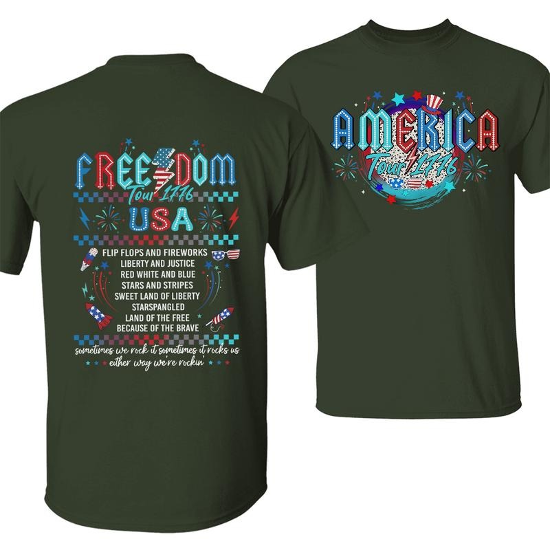 Freedom Tour 1776 T-Shirt, Patriotic American Independence Day Tee, USA Flag & Fireworks Graphic, Historical Tribute...
