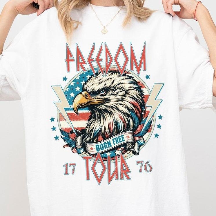 Freedom Tour Eagle American Shirt, Retro 4th of July Shirt, Red White and Blue, America shirt, Fourth of July Shirt,...