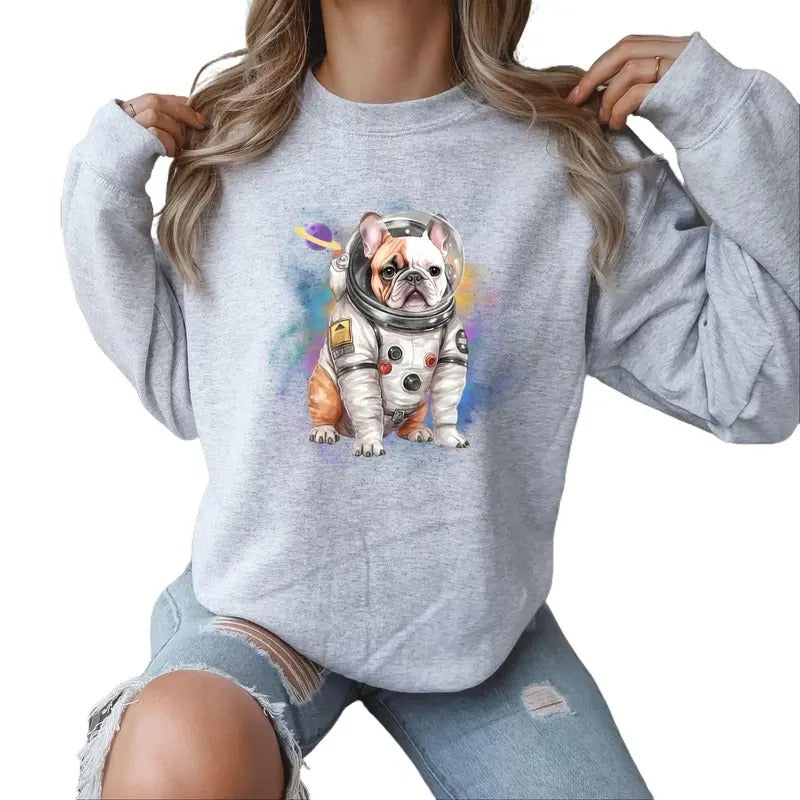 French Bulldog Astronaut Crewneck Sweatshirt Shirt Hoodie | PrintMintTees.com