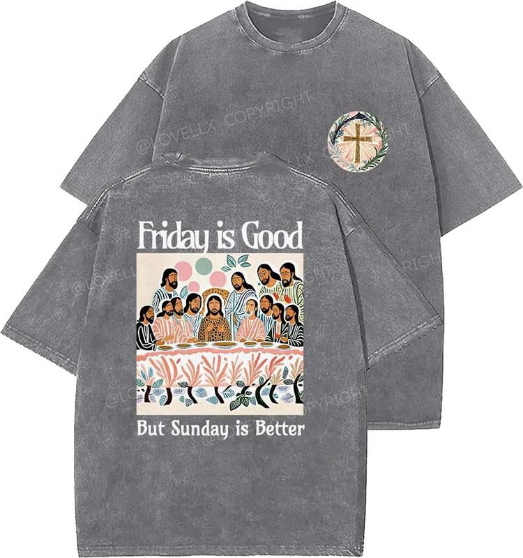 Friday Is Good Unisex Washed T-Shirt, Christian t shirts, Vintage 90s Graphic Tee, Gift Top Womenswear Cotton Mineral...